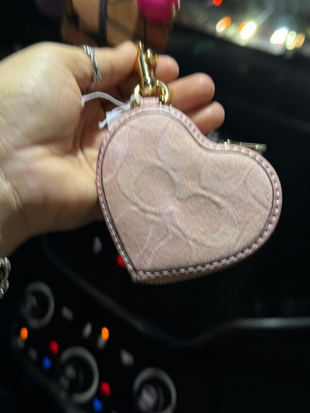 Coach Pink Heart-Shaped Key & Card Holder with Gold Hardware